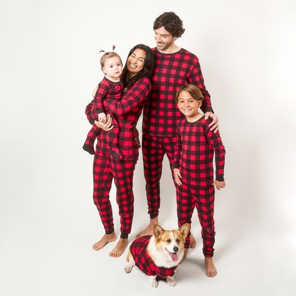 LEVERET -  Mens Two Piece Cotton Christmas Pajamas Pl Black and Red